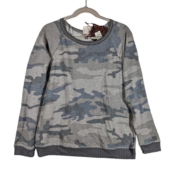 Knox Rose Sweatshirt Camo Print Gray Storm‎ M Crewneck Lightweight Pullover Knit - Picture 1 of 9